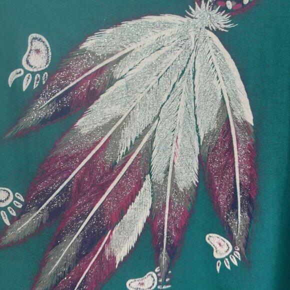 VTG 90's Native American Headdress Feather T-Shirt Teal Size XL Oneita Arizona - Picture 2 of 4